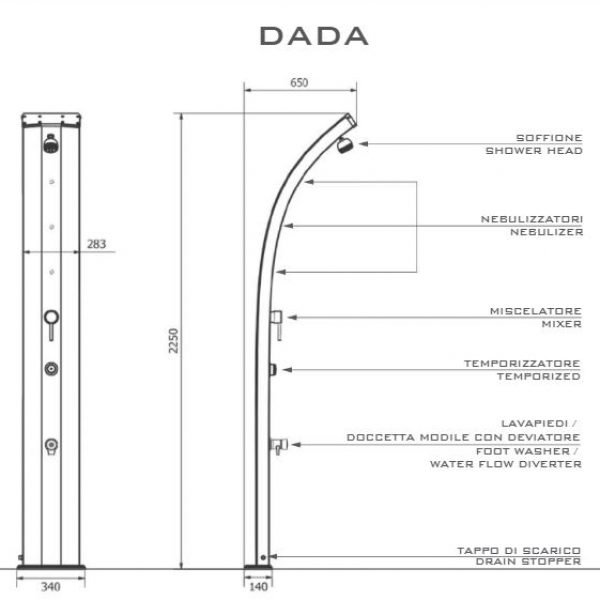 Arkema DADA záhradná solárna sprcha 40 L INOX/ANTRACIT